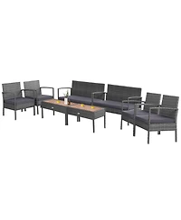 Gymax 8PCS Rattan Patio Conversation Furniture Set w/ Acacia Wood Tabletop & Cushions