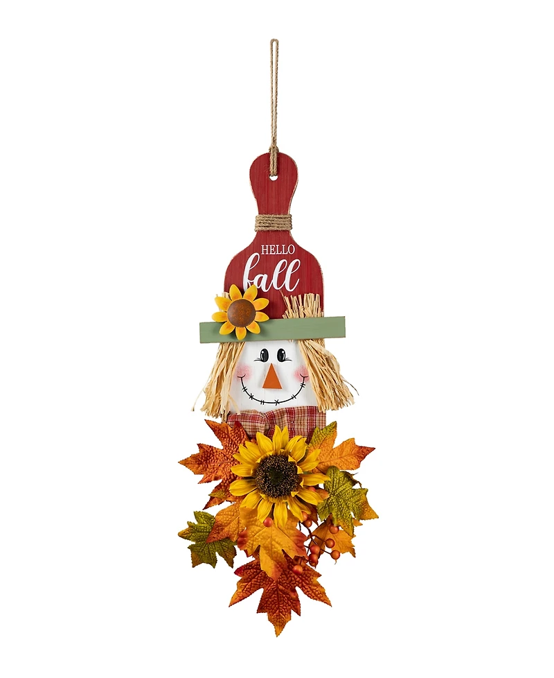 Glitzhome 26"H Fall Wooden Scarecrow Floral Door Hanger