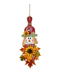 Glitzhome 26"H Fall Wooden Scarecrow Floral Door Hanger