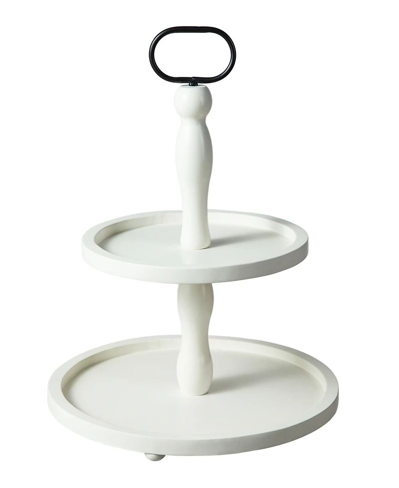 Glitzhome 18"H White Wood Double Tiered Tray