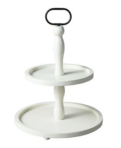 Glitzhome 18"H White Wood Double Tiered Tray