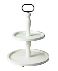 Glitzhome 18"H White Wood Double Tiered Tray