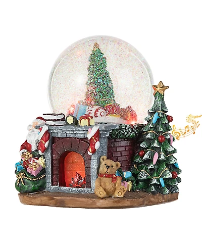 Glitzhome 120mm Christmas Resin Lighted Musical Christmas Tree on Fireplace Waterglobe