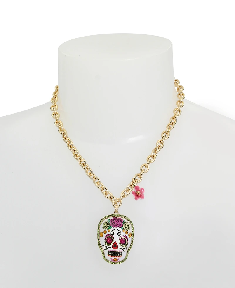 Betsey Johnson Faux Stone Sugar Skull Pendant Necklace