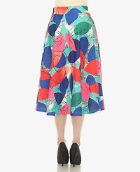 White Mark Women's Leaf Print Vintage Flared Midi Skirt