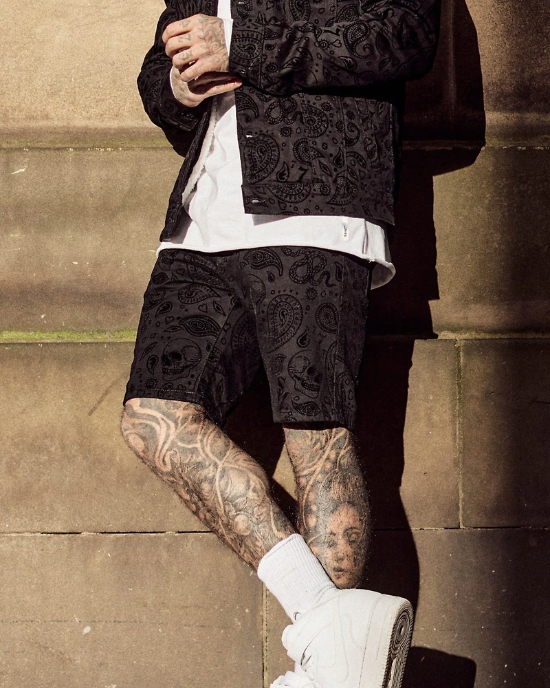 Saint Morta Men's Paisley Skulls Denim Shorts