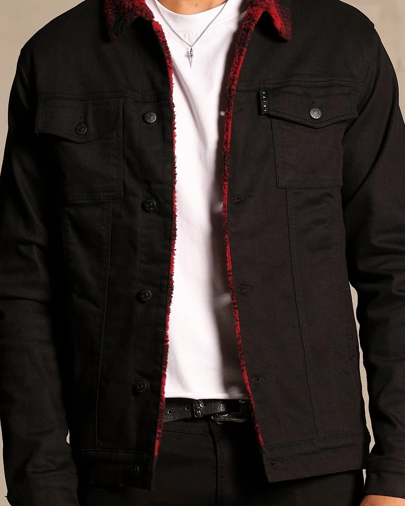 Saint Morta Big & Tall Tartan Faux Sherpa Denim Jacket