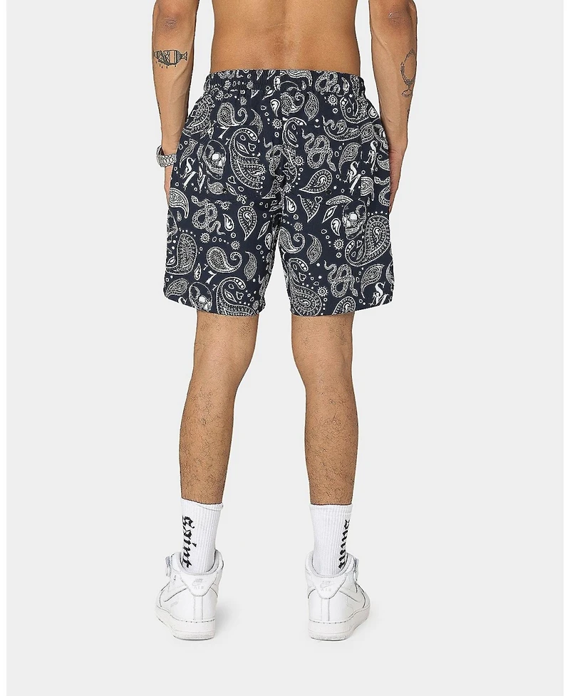 Saint Morta Men's Paisley Skulls Beach Shorts