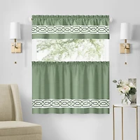 Kate Aurora Pacifico Complete 3 Piece Rod Pocket Embroidered Tier & Valance Kitchen Curtain Set