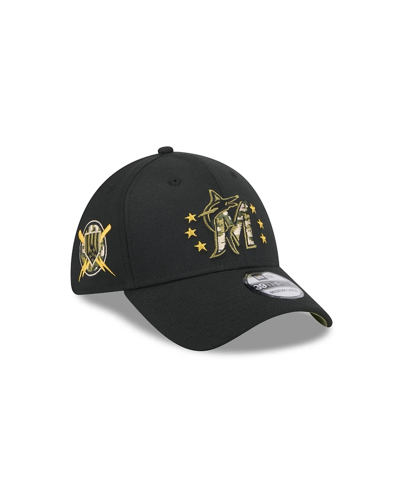 New Era Men's Black Miami Marlins 2024 Armed Forces Day 39THIRTY Flex Hat