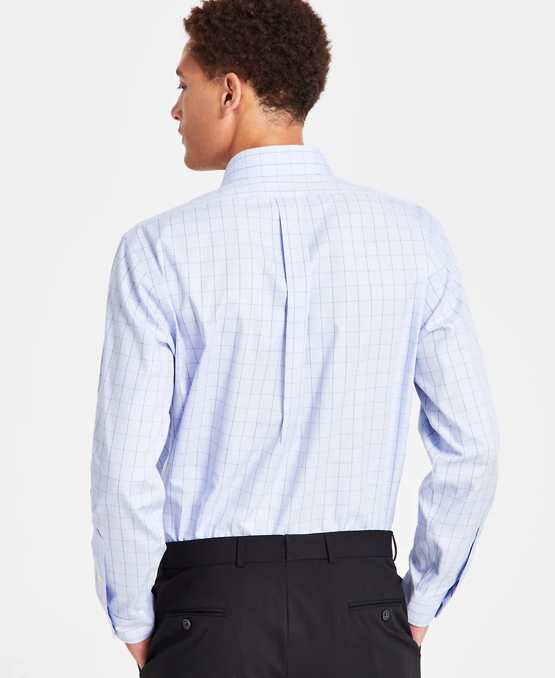 Men's Regular Fit Non-Iron Spread Collar Check Pinpoint Dress Shirt