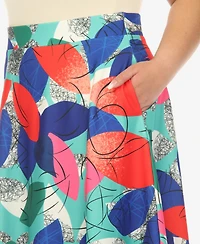 White Mark Plus Leaf Print Vintage Flared Midi Skirt