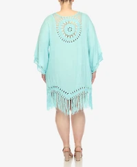 White Mark Plus Crocheted Fringed Trim Cover Up Dress