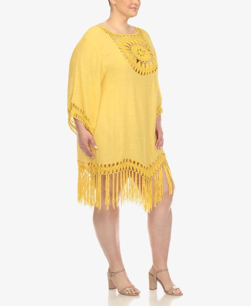 White Mark Plus Crocheted Fringed Trim Cover Up Dress