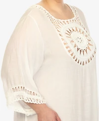 White Mark Plus Crocheted Fringed Trim Cover Up Dress