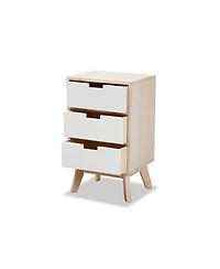 Baxton Studio Halian Mid-Century Modern Two-Tone White and Light Brown Finished Wood 3-Drawer End Table