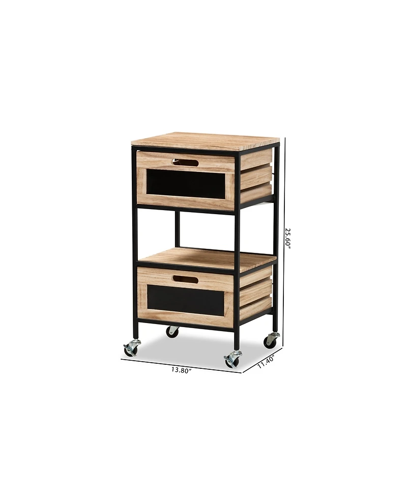 Baxton Studio Olinda Modern Industrial Oak Brown Finished Wood and Black Metal 2-Drawer End Table