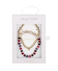 Unwritten Multi Purple Quartz Strong Stone and Beaded Stretch Bracelet Set