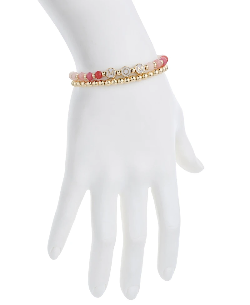 Unwritten Multi Pink Quartz Mom Stone and Beaded Stretch Bracelet Set