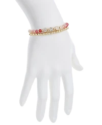 Unwritten Multi Pink Quartz Mom Stone and Beaded Stretch Bracelet Set
