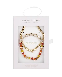 Unwritten Multi Sunburst Quartz Blessed Stone and Beaded Stretch Bracelet Set