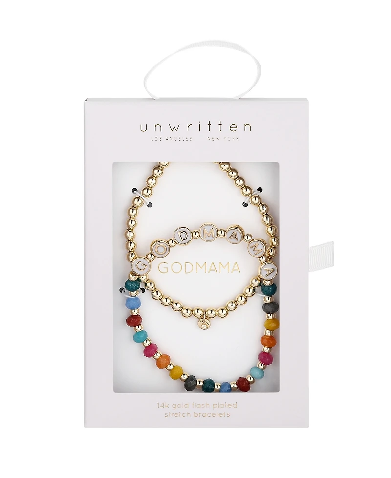 Unwritten Multi Color Quartz Godmama Stone and Beaded Stretch Bracelet Set