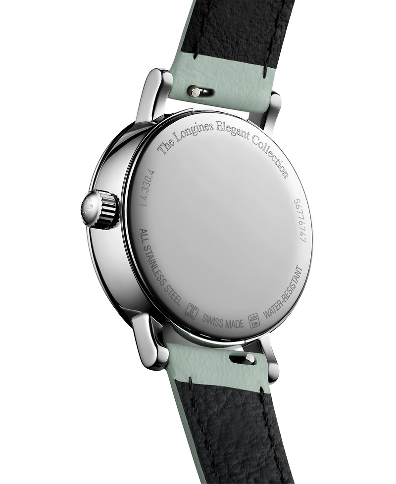 Longines Women's Swiss Elegant Moonphase Green Leather Strap Watch 30mm