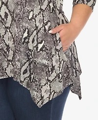 White Mark Plus Snake Print Cold Shoulder Tunic Top