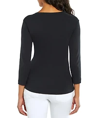 Three Dots Women's V-Neck 3/4-Sleeve T-Shirt