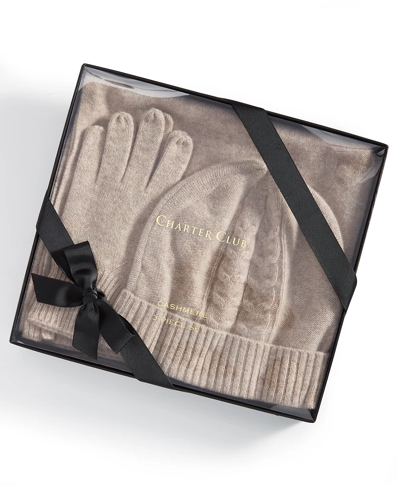 Charter Club Cashmere Hat, Gloves & Scarf Boxed Gift Set, Created for Macy's