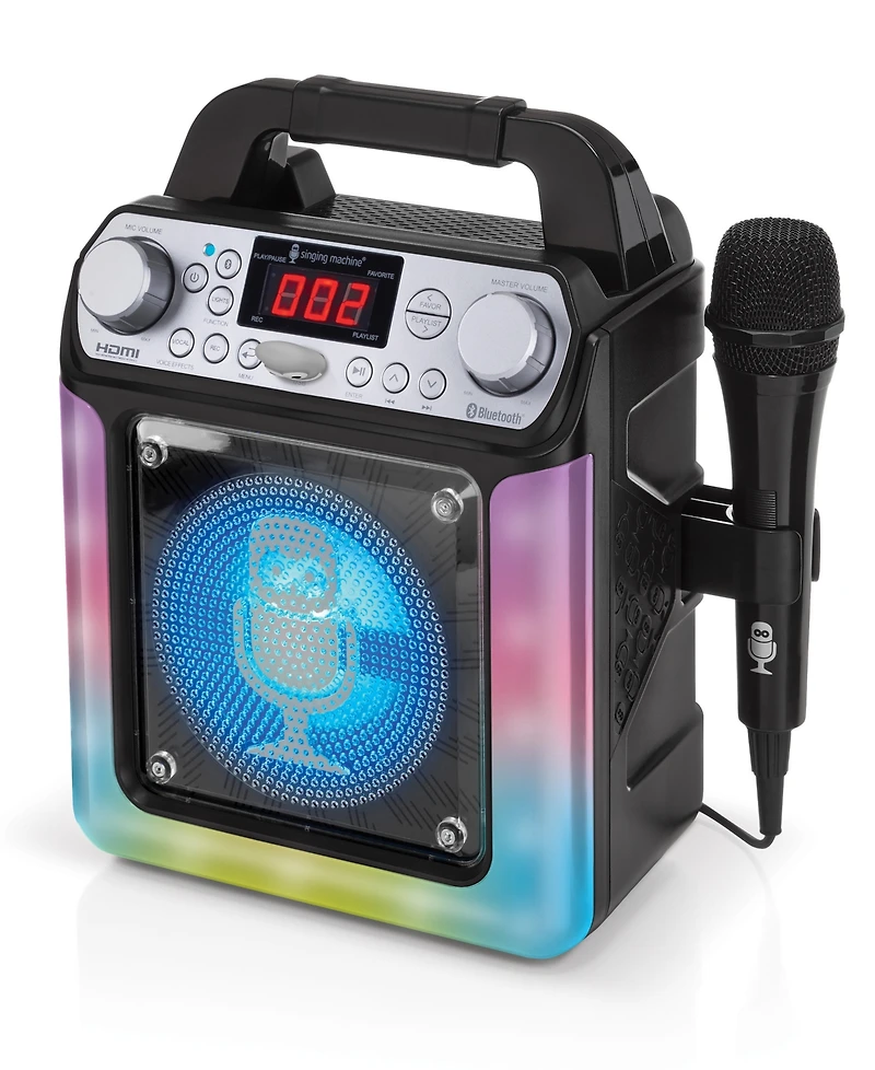 Singing Machine, Groove Mini, Portable Karaoke Machine with Wired Mic, Bluetooth, Led Lights, black