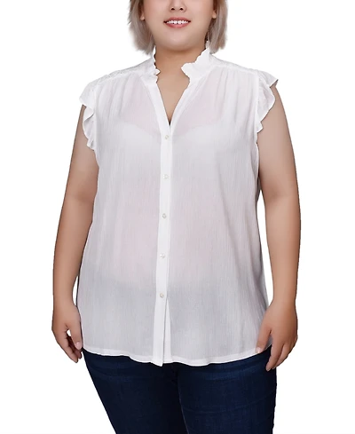 Ny Collection Plus Short Flutter Sleeve Crepon Blouse