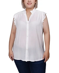 Ny Collection Plus Short Flutter Sleeve Crepon Blouse