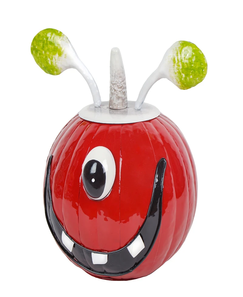 National Tree Company 11" Halloween Decoration, Single Eye Metal Pumpkin with Gloss Finish, Red