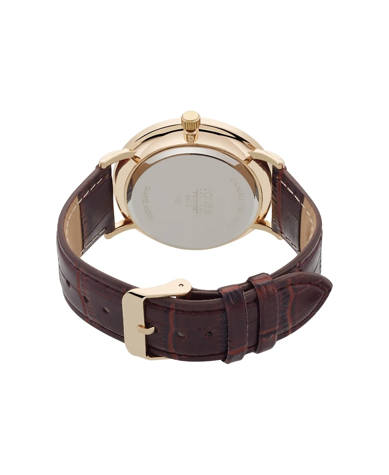 Jones New York Men's Brown genuine leather Strap Watch 44mm