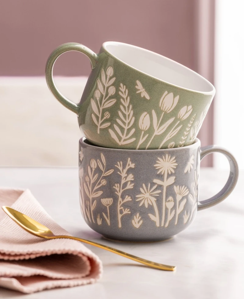 Mason Cash In The Meadow Set of 4 Green Tulip Mugs