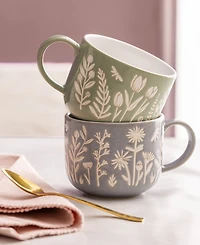 Mason Cash In The Meadow Set of 4 Green Tulip Mugs