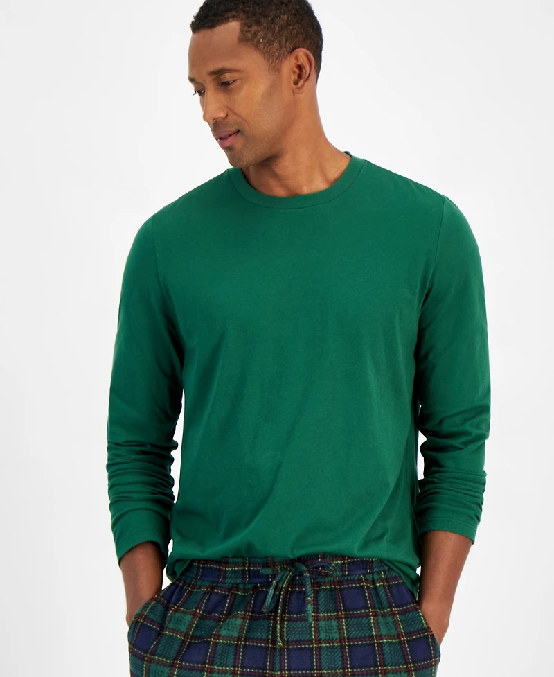 Club Room Men's Fleece Long-Sleeve T-Shirt & Plaid Pajama Pant Set, Created for Macy's