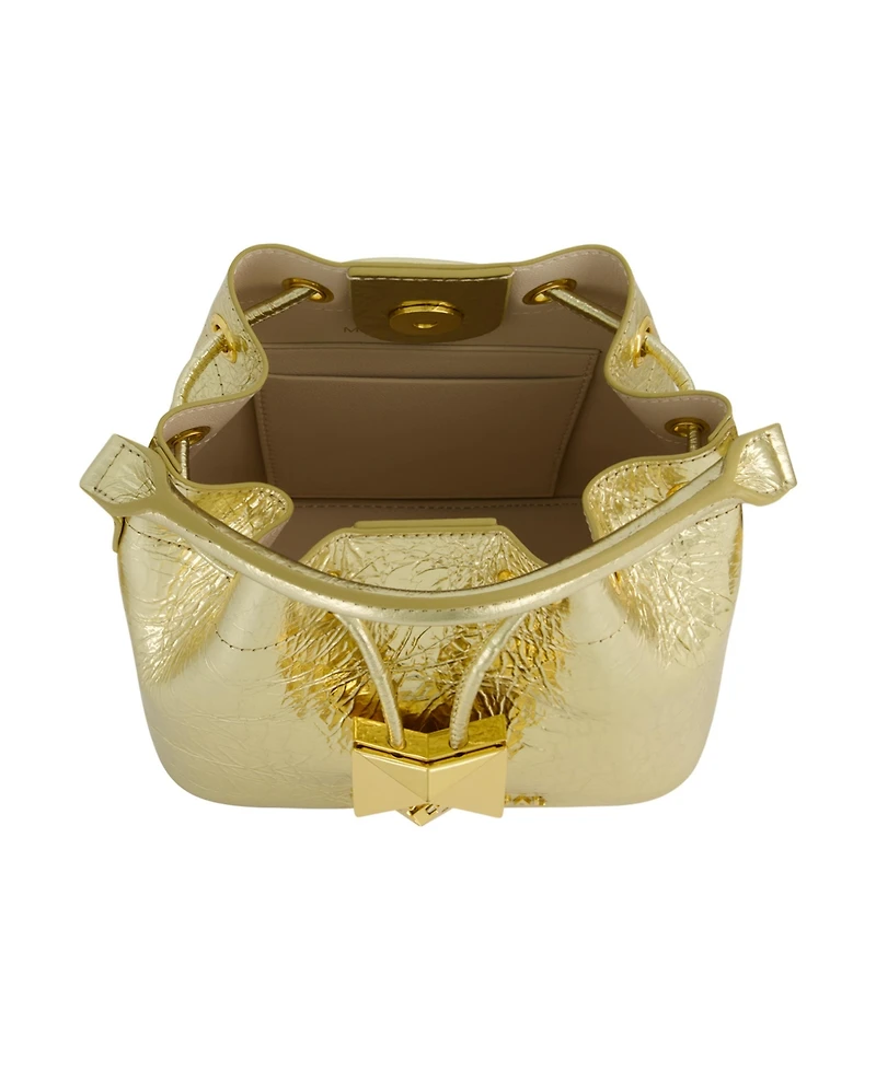 Mac Duggal Crinkle Metallic Leather Bucket Handbag