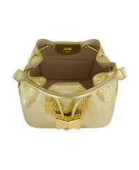 Mac Duggal Crinkle Metallic Leather Bucket Handbag