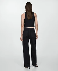 Mango Women's Straight Pleated Jeans
