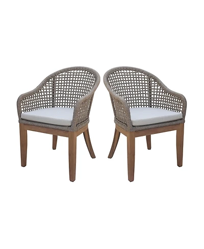International Concepts Set of Two Outdoor Teak Patio Dining Chair with Cushions