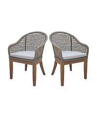International Concepts Set of Two Outdoor Teak Patio Dining Chair with Cushions