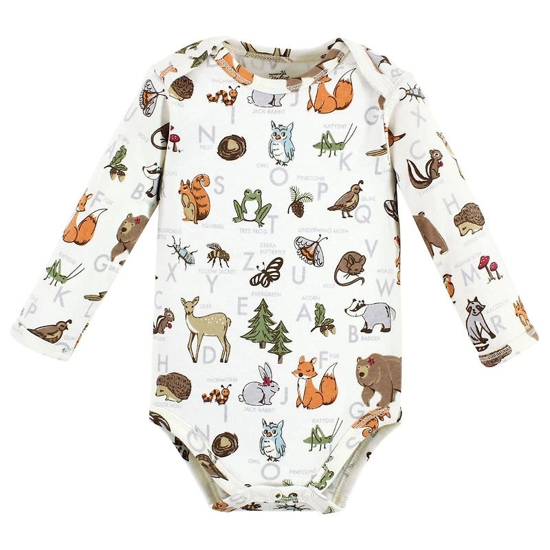 Touched by Nature Baby Girls Organic Cotton Long-Sleeve Bodysuits Woodland Alphabet 3-Pack