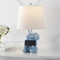 Jonathan Y Kairi 21" Modern Shabby Chic Resin/Iron Happy Elephant Led Kids' Table Lamp with Phone Stand, White