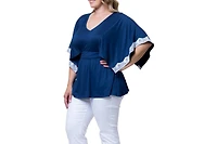 Kiyonna Plus Sarah Lace Trim Peplum Top