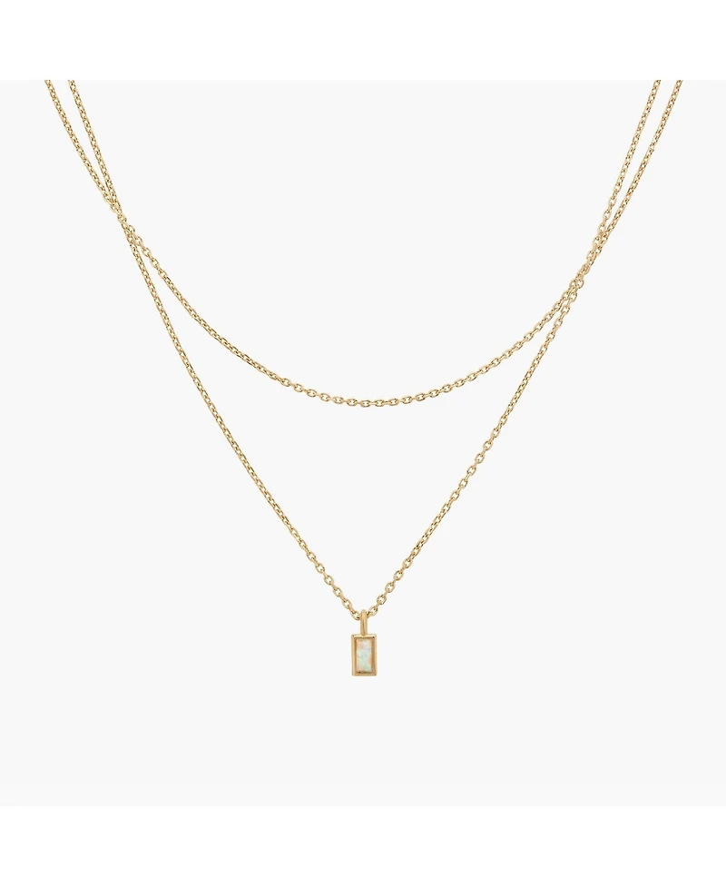 Sterling Silver 18k Gold Plated Elayna Two Pre-Layered Opal Set Necklace – Delicate Statement, Sun-Kissed Style