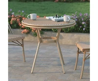Colmar Indoor/Outdoor Bistro Style 31.5 In. Table With Pe Rattan, Glass Top, And Bamboo Finished Metal Frame