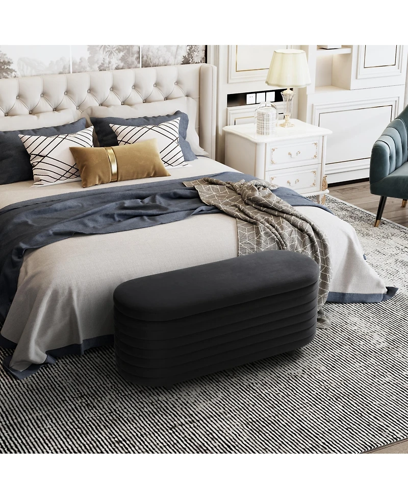 WestinTrends 42" Wide Mid-Century Modern Upholstered Velvet Tufted Oval Storage Ottoman Bench