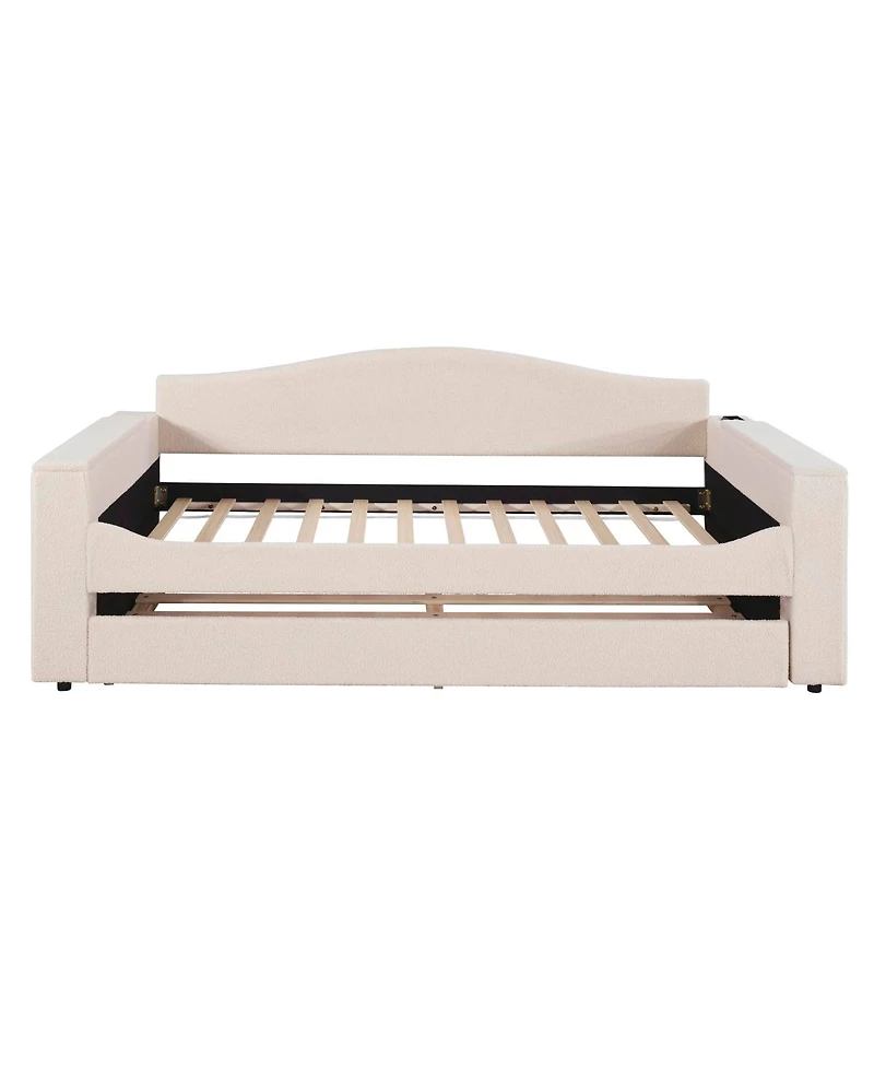 Simplie Fun Gray upholstered daybed with storage, trundle, Bluetooth audio